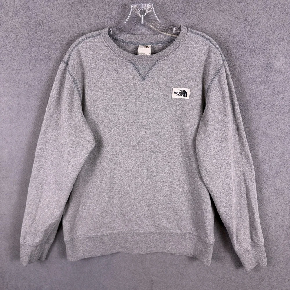 THE‎ NORTH FACE Mens M Grey Sweatshirt Crew Neck Logo Patch Casual Pullover